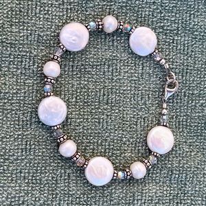 Freshwater Coin Pearl, Sterling and Swarovski Crystal Bracelet